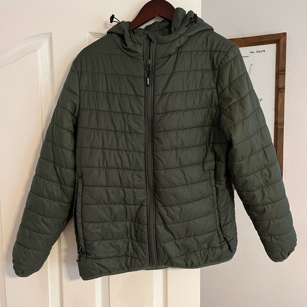 Green Puffer Jacket with Hood
